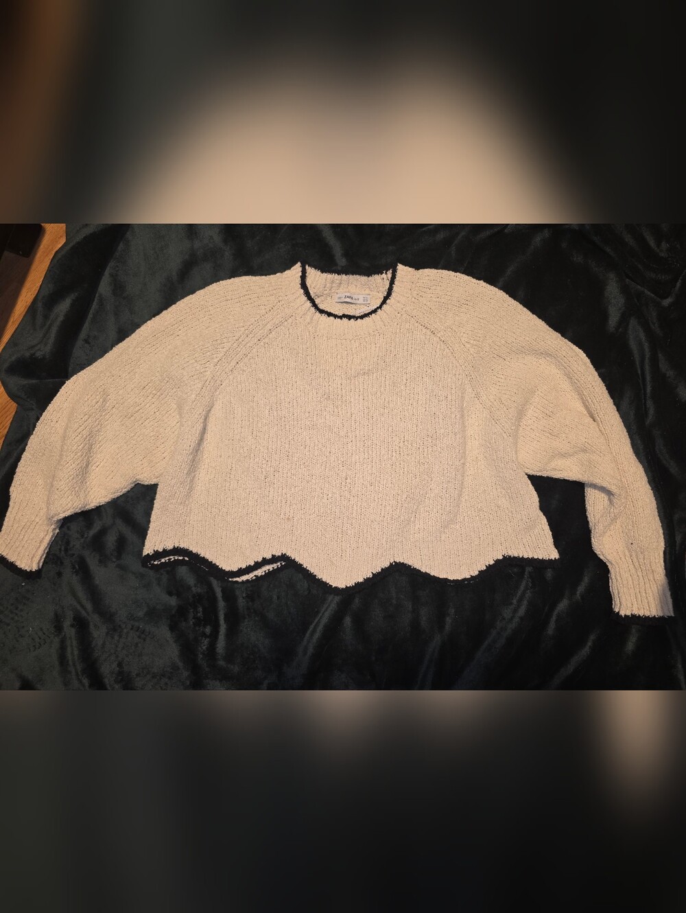 ZARA Cream Scoop Neck Sweater with Black Edge